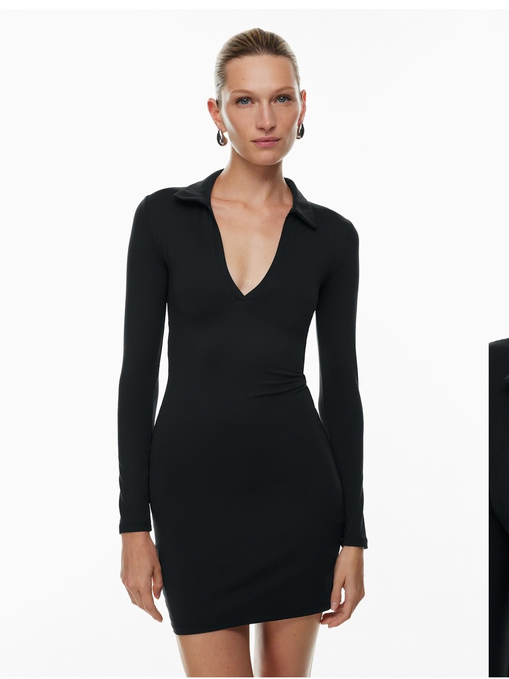 Aritzia Babaton Contour Polo Longsleeve Dress Black Size Small